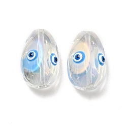 Deep Sky Blue Transparent Glass Beads, with Enamel, Teardop with Evil Eye Pattern, Deep Sky Blue, 20.5x13x10mm, Hole: 1.2mm