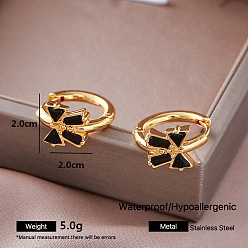 Bowknot 304 Stainless Steel Rhinestone Hoop Earrings for Women, Golden, Bowknot, 20x20mm