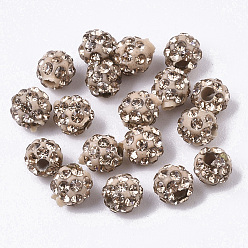 Light Colorado Topaz Pave Disco Ball Beads, Polymer Clay Pave Rhinestone Beads, Round, Half Drilled, Light Colorado Topaz, PP15(2.1~2.2mm), 6 Rows Rhinestone, 4.5mm, Half Hole: 1.2mm
