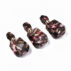Hot Pink Assembled Synthetic Bronzite and Imperial Jasper Openable Perfume Bottle Pendants, with Light Gold Brass Findings, Dyed, Hot Pink, Capacity: 1ml(0.03 fl. oz), 42~43x22x15mm, Hole: 1.8mm