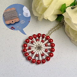 Mixed Color DIY Necklace Kits, Red Pendant Necklace with Pearl Beads and Seed Beads, Mixed Color, 19x5mm