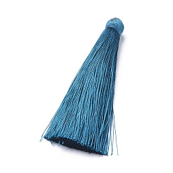 Кадет Синий Большие подвески с кисточкой из хлопковой нити, кадетский синий, 70~73x9~10 мм