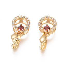 Золотой Латунь микро проложить кубический цирконий, долговечный, кольцо, золотые, Кольцо: 10x9x6.5 mm, отверстие: 2x4 мм, щепотка поручителей: 6x3.5 мм, штифты : 2 мм