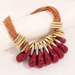 (123L) Белый крем непрозрачный блеск Каплевидные нагрудные ожерелья из алюминия, CCB и акрила, многорядные ожерелья из вощеного шнура, золотые, огнеупорный кирпич, 22.44 дюйм (57 см)