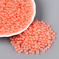 Coral FGB Glass Seed Beads, Inside Colours Lustered, Grade A, Round, Coral, 6/0, 4x3mm, Hole: 1.2~1.4mm, about 6400pcs/pound