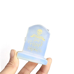 Опал Тема Хэллоуина опаловая скульптура витрина украшения, для домашнего офисного стола, форма надгробия, Рисунок черепа, 62x56 мм