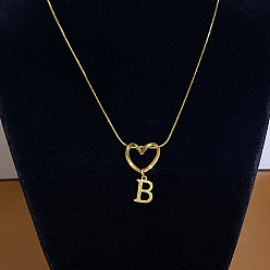 Letter B 304 Подвеска в виде сердца из нержавеющей стали с инициалом для женщин, золотые, В письме, 15.75 дюйм (40 см)