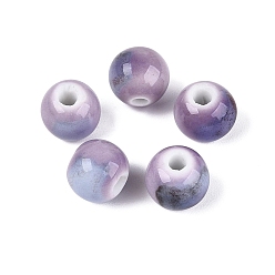 Púrpura Media Cuentas de porcelana vintage hechas a mano, fantasía antigua porcelana esmaltada, rondo, púrpura medio, 9.5~11x8.5~9.5 mm, agujero: 2~3 mm