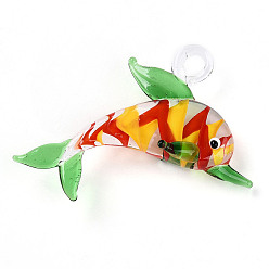 Лайм Большие подвески, лэмпворк, ручная работа , прелести дельфинов, желто-зеленые, 54~56x65~68x15~16.5 мм, отверстие : 5~6x6~7 мм