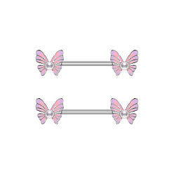Бледно-Розовый 304 эмалированные штанги-бабочки из нержавеющей стали, цвет нержавеющей стали, розовый жемчуг, 16x9 мм, штифты : 1.6 мм