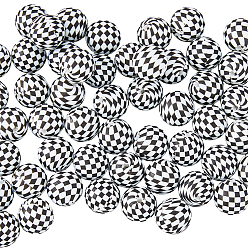 Черный 35Штукатурные круглые силиконовые бусины с клетчатым узором, высокого качества., чёрные, 15 мм, отверстие : 2.2 мм