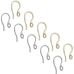 Golden & Stainless Steel Color 304 Stainless Steel Earring Hooks, Ear Wire, with Horizontal Loop, with Bead Container, Golden & Stainless Steel Color, 7.4x7.2x1.7cm, 100pcs/box