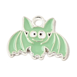 Bat Halloween Alloy Enamel Pendants, Platinum, Bat Charms, 13x17x1.5mm, Hole: 2mm