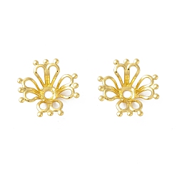 Golden Rack Plating Brass Bead Caps, Long-Lasting Plated, Cadmium Free & Nickel Free & Lead Free, Flower, Golden, 17x6mm, Hole: 2.2mm