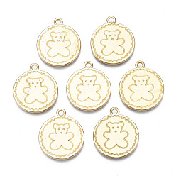Light Gold Rack Plating Alloy Pendants, Cadmium Free & Nickel Free & Lead Free, Flat Round with Bear Pattern, Light Gold, 23x20x1.5mm, Hole: 2mm