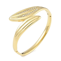 Кристалл 304 женские шарнирные браслеты из нержавеющей стали со стразами и листьями, реальный 18 k позолоченный, кристалл, внутренний диаметр: 2x2-3/8 дюйм (5.1x6.15 см), 30 мм