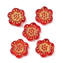 Красный Краска для выпечки и стеклянные бусины, инкрустированные золотым металлом, цветок, красные, 17x18.5x5.5 мм, отверстие : 1.2 мм