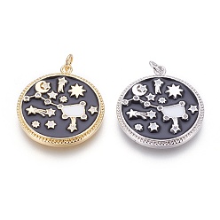 (52) Непрозрачная лаванда Латуни циркония кубической подвески, с эмалью, плоский круглый с ковшом, чёрные, разноцветные, 27.5x24x2 мм, отверстие : 3 мм