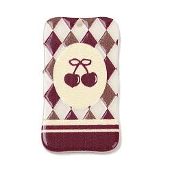 (123L) Белый крем непрозрачный блеск Акриловые подвески, полосатый рельеф, для украшения своими руками, прямоугольник с вишней, огнеупорный кирпич, 39.5x21.5x2.5 мм, отверстие : 1.6 мм