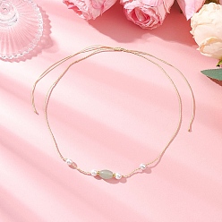 Нектар Регулируемые ожерелья из бисера из натурального зеленого авантюрина с овальными и круглыми ракушками и жемчугом для женщин, нектар, 15.43 дюйм (39.2 см) ~ 25.20 дюйм (64 см)