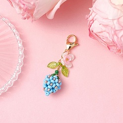 Светло-Голубой Подвеска в виде цветочного бутона, стеклянный жемчуг и бисер, с акриловыми подвесками и 304 застежками-карабами из нержавеющей стали., Небесно-голубой, 52 мм