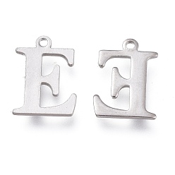 Letter E 304 Stainless Steel Charms, Laser Cut, Alphabet, Stainless Steel Color, Letter.E, 12x9x0.8mm, Hole: 1mm