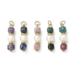 Смешанные камни Подвески из натуральных смешанных камней и культивированного пресноводного жемчуга, граненые кубические и картофельные подвески, золотые, 24x6.5 мм, Перейти кольцо: 5x0.8 мм, внутренний диаметр: 3 мм