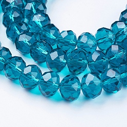 Dark Cyan Handmade Glass Beads, Faceted Rondelle, Dark Cyan, 10x7mm, Hole: 1mm, about 70~72pcs/strand