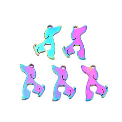 Rainbow Color Ion Plating(IP) 201 Stainless Steel Pendants, Dog, Rainbow Color, 24.5x16x1.5mm, Hole: 1.8mm