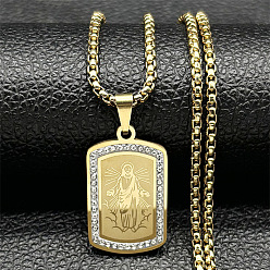 Золотой 304 Мужские ожерелья с подвеской из нержавеющей стали с кристаллами и стразами, золотые, 23.62 дюйм (60 см)
