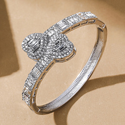 Серебро Браслеты-шарниры из цинкового сплава со стразами для женщин, сердце, серебряные, внутренний диаметр: 2-1/2 дюйм (6.5 см)