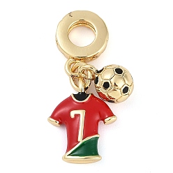 Красный Покрытие стойки латунная эмаль европейские подвески, футбол и одежда подвески с большими отверстиями, реальный 18 k позолоченный, долговечный, без кадмия и без свинца, красные, 25 мм, отверстие : 4.5 мм