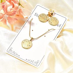 Разноцветный 304 комплект из ожерелий с подвесками из нержавеющей стали и серег-колец для женщин, плоские круглые с человека, ионное покрытие (ip), красочный, 15.75 дюйм (400 мм)