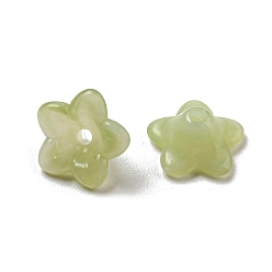 Yellow Green Two-tone Opaque Acrylic Bead Caps, 5-Petal Flower, Yellow Green, 9x4.5mm, Hole: 1.4mm