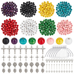 Mixed Color DIY Findings Kits, include 32Pcs 4 Styles Tibetan Style Alloy Pendants, 640Pcs 8 Colors Dyed Natural Wood Beads, 100Pcs 304 Stainless Steel Open Jump Rings, Mixed Color, 32x18x9x2mm, Hole: 1.5mm