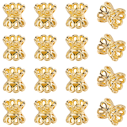 Настоящее золото 18K 40шт. латунные двойные колпачки для бусин, стойки покрытие, без никеля , цветок, реальный 18 k позолоченный, 6x5.5 мм, отверстие : 1.8 мм