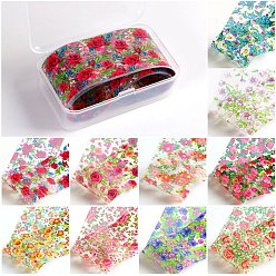 Цветок 10 наклейки для ногтей из фольги для переноса стиля, наклейки для ногтей, украшения для ногтей, цветочным узором, 50x4 см, 10 листы / коробка, коробка: 8.6x5.6x2.45 см