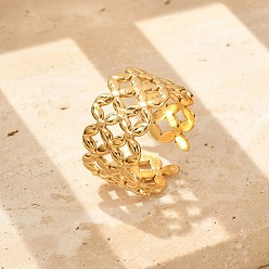 Настоящее золото 18K Цветок 304 открытые манжеты из нержавеющей стали для женщин, реальный 18 k позолоченный, 11.5 мм, регулируемый