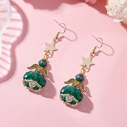 Морско-зеленый Ангел-звезда ручной работы из стеклянных бусин и стеклянных подвесных сережек для женщин, 304 серьги нержавеющей стали, золотые, цвета морской волны, 60x21 мм