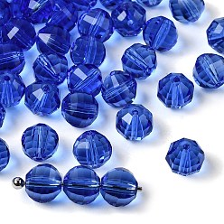 Синий К 9 стекло, имитация Австрийские кристаллические шарики, класс AAA, граненые, круглые, синие, 6 мм, отверстие : 0.7~0.9 мм