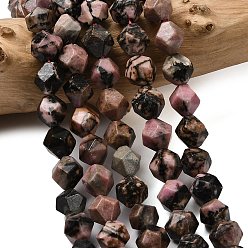 Родонит Природные родонит бисер нитей, звезды вырезать круглые бусы, граненые, 7~8x7~8x7~8 мм, отверстие : 1 мм, около 46~47 шт / нитка, 14.72''~15'' (37.4~38.1 см)