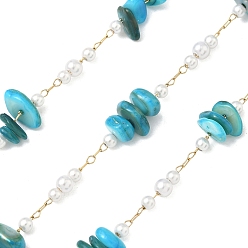 Темно-Голубой Цепочки ручной работы из натуральных ракушек и бисера, имитирующего АБС-пластик., с 316 хирургическими цепями из нержавеющей стали, ионное покрытие (ip), несварные, с катушкой, реальный 18 k позолоченный, глубокое синее небо, ссылка: 12~15x8.5~11x6~7мм и 11x4мм