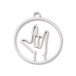 Нержавеющая Сталь Цвет 304 подвески из нержавеющей стали, лазерная резка, плоский круг с подвеской-жестом «подбадривающе», анти-тускнение, цвет нержавеющей стали, 20.5x18x1 мм, отверстие : 1.5 мм
