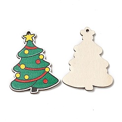 Green Single Face Christmas Printed Wood Big Pendants, Christmas Tree Charms, Green, 55x42x2.5mm, Hole: 2.5mm