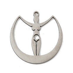 Нержавеющая Сталь Цвет 201 подвески из нержавеющей стали, Луна с человеческим, цвет нержавеющей стали, 20x19.5x1 мм, отверстие : 1.2 мм