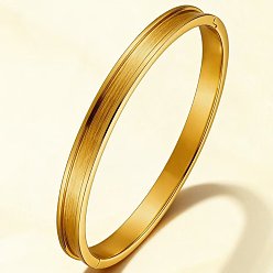 Real 18K Gold Plated 304 Stainless Steel Grooved Cuff Bangles, Hinged Bangles, DIY Leather Inlay Bangles, Real 18K Gold Plated, Inner Diameter: 2.36 inch(6cm)
