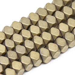 Light Gold Plated Electroplate Non-magnetic Synthetic Hematite Beads Strands, Matte Style, Polygon, Light Gold Plated, 5x6x6mm, Hole: 2mm, about 80pcs/strand, 15.7 inch