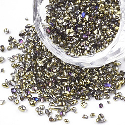 Kaki Foncé Plaqué perles de rocaille de verre, pour nail art accessoires de décoration, pas de trous / non percés, puce, kaki foncé, 1.5~5x1.5~2x1.5~2 mm, sur 450 g / sac