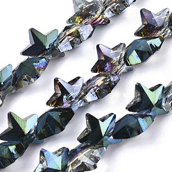 (966) Внутренний цвет Кристалл / Лиловато-лиловый на подкладке Стеклянные бусины с гальваническим покрытием , звезда, с покрытием цвета радуги, 9.5x10x5.5 мм, отверстие : 0.9 мм, около 103 шт / нитка, 25.20 дюйм (64 см)