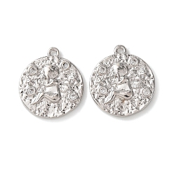 Платина Латунные микро проложить кубического циркония подвески, плоская круглая форма с подвесками в виде купидона, долговечный, платина, 16x14x2 мм, отверстие : 1.1 мм
